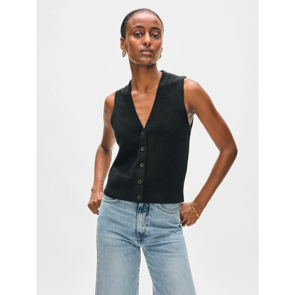 White + Warren Cashmere Button Vest - Medium